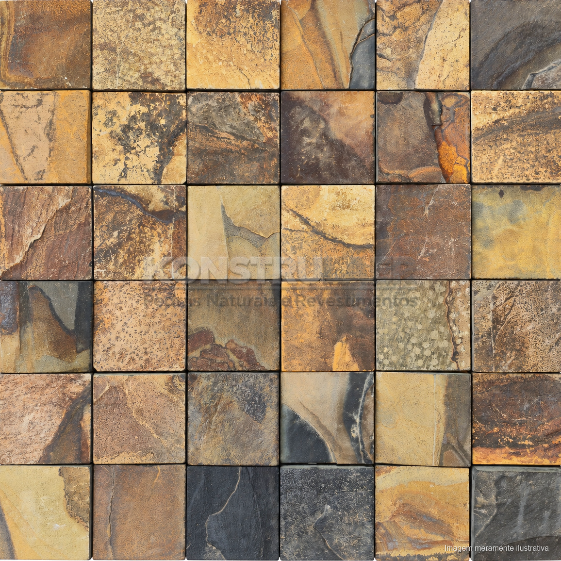 Pedra Ferro Ferrugem Serrada 10 × 10 cm, painel frontal completo