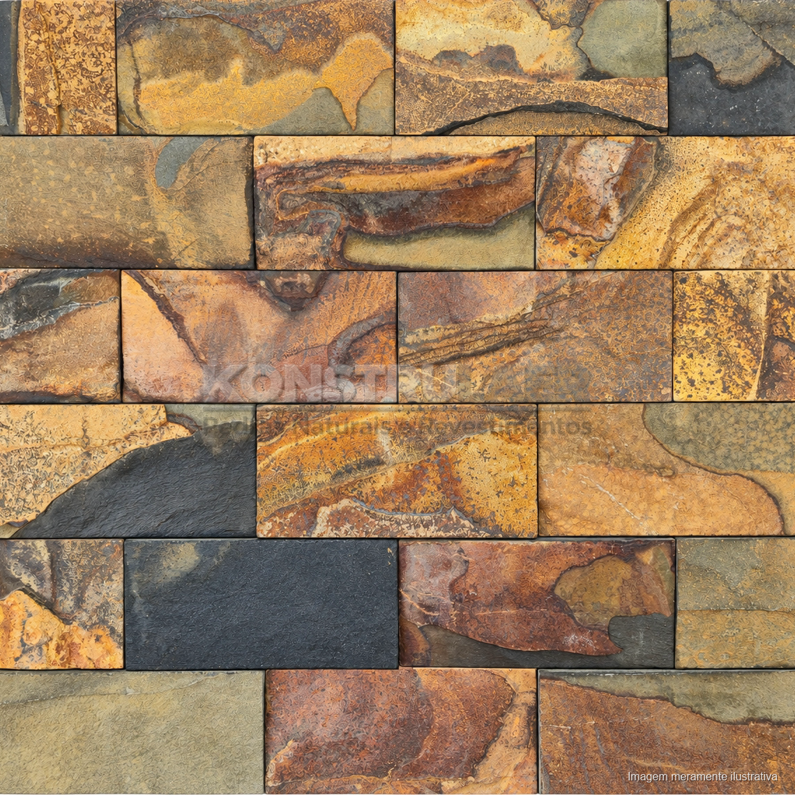 Pedra Ferro Ferrugem Serrada 10 × 20 cm, painel frontal completo