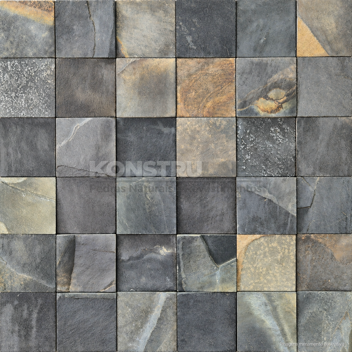 Pedra Ferro Preta Serrada 10 × 10 cm, painel frontal completo